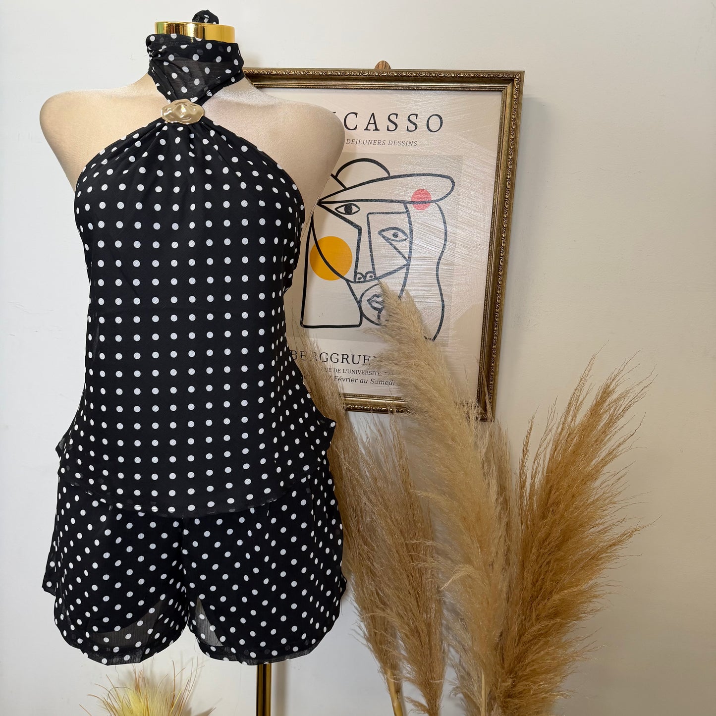 Polka Dot Matching Set-Black