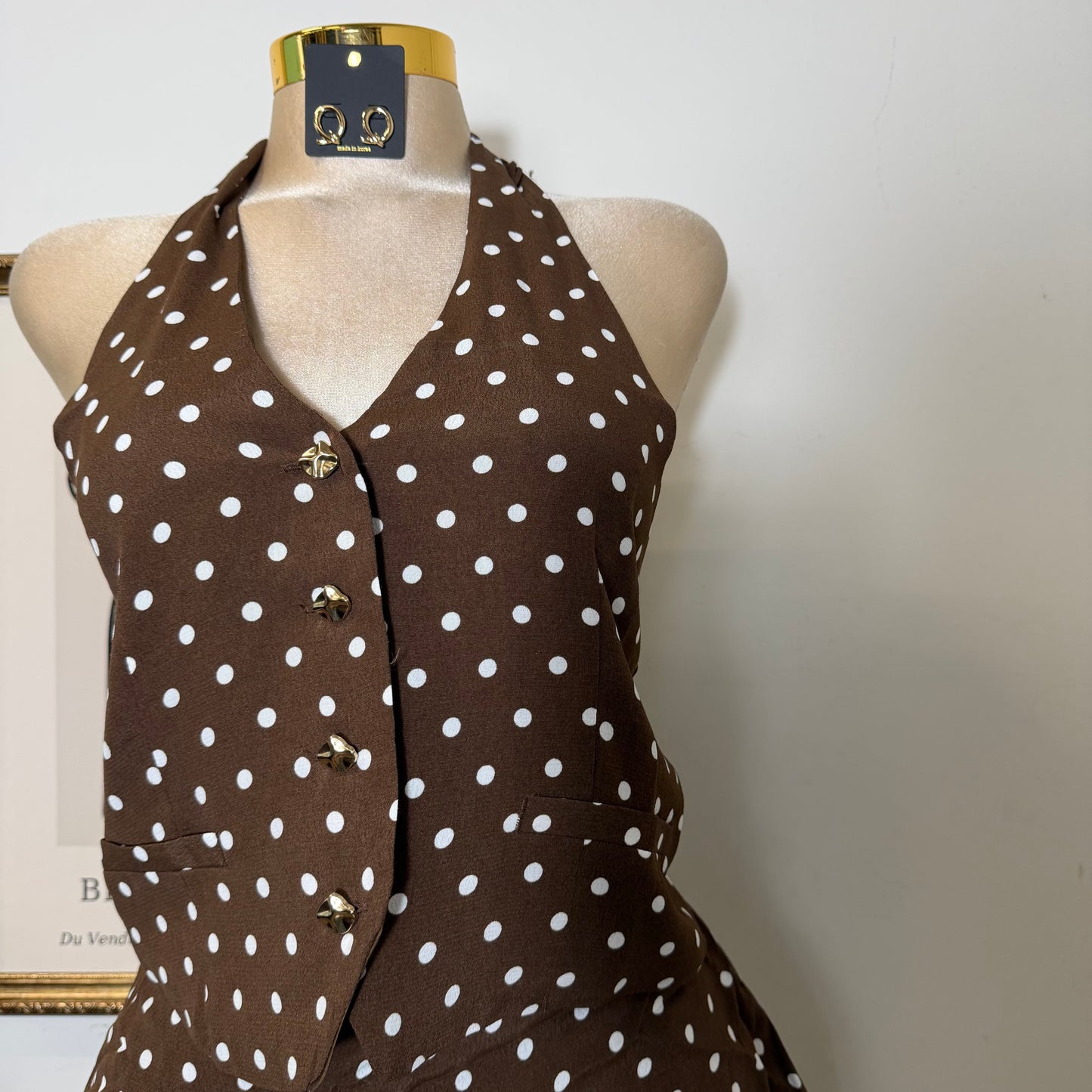 Polka Dot Halter skort Set-Mocha