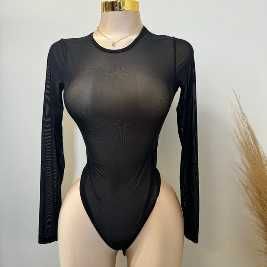 Mesh Bodysuit Top-Black