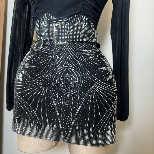 Rhinestone Skirt With Belt