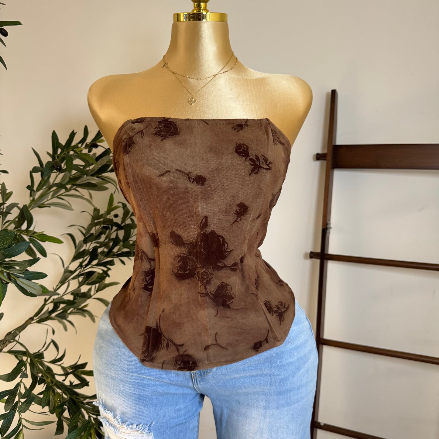 Brown Flower Corset -Brown