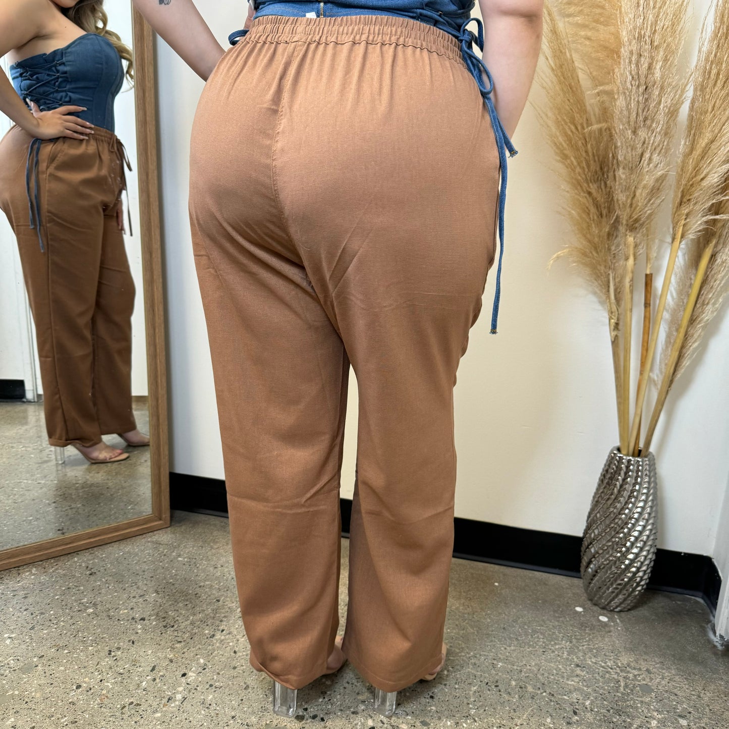 Grace Linen Pants PL-Brown