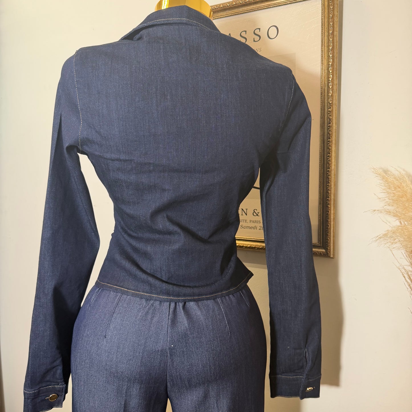 Cinched V-Neck Shirt-Indigo