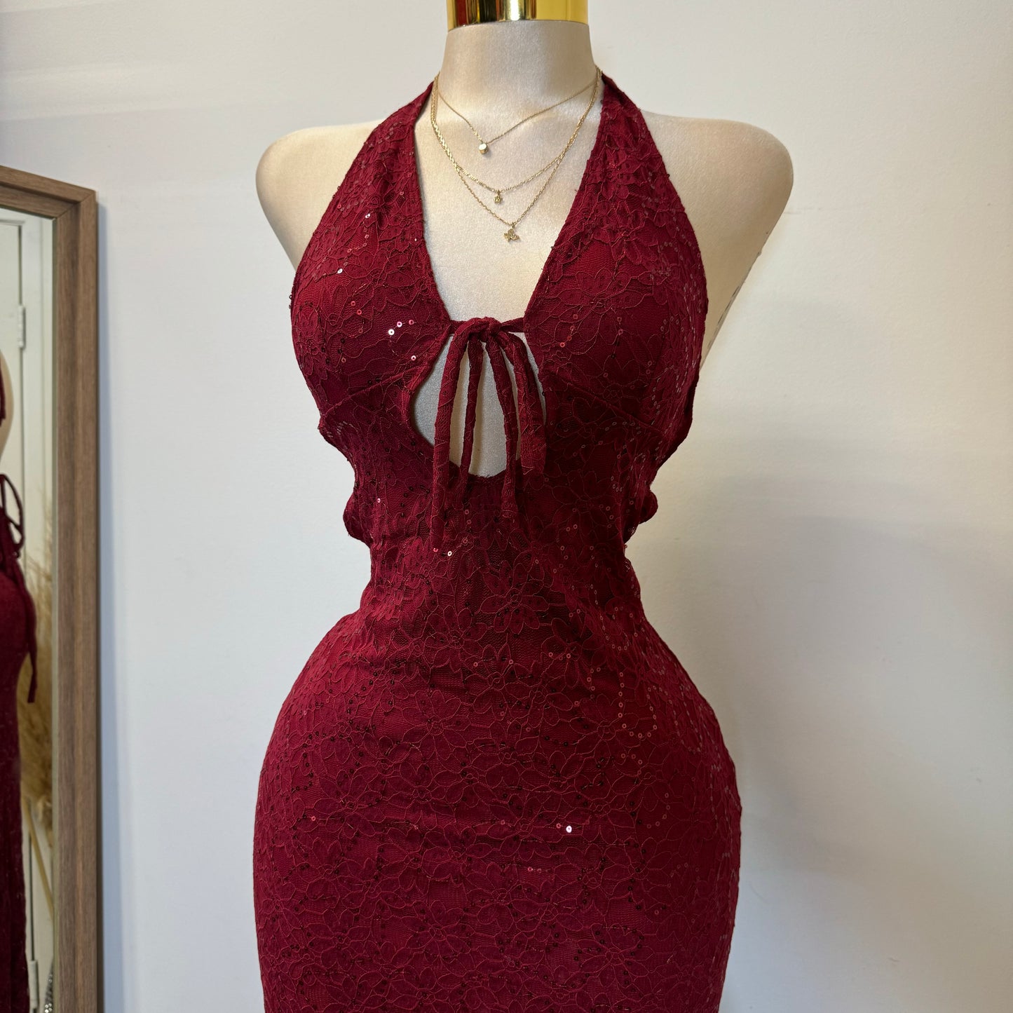 All eyes on me Halter Maxi Dress-Burgundy