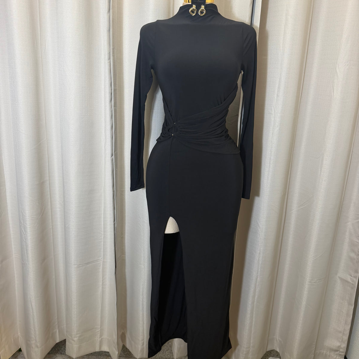 Front Trim Wrap Maxi Dress-Black
