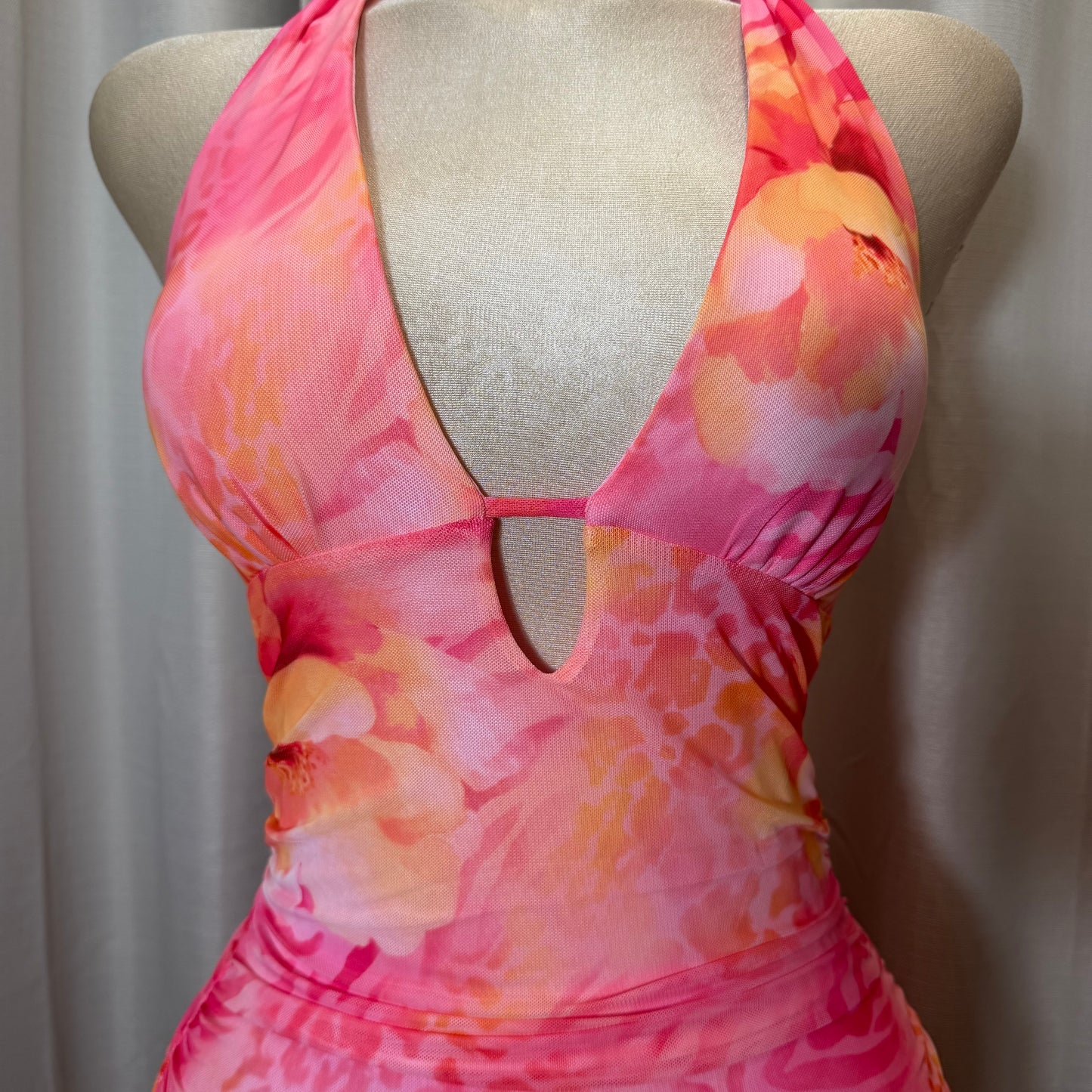 Halter Leopard flower Dress-Pink
