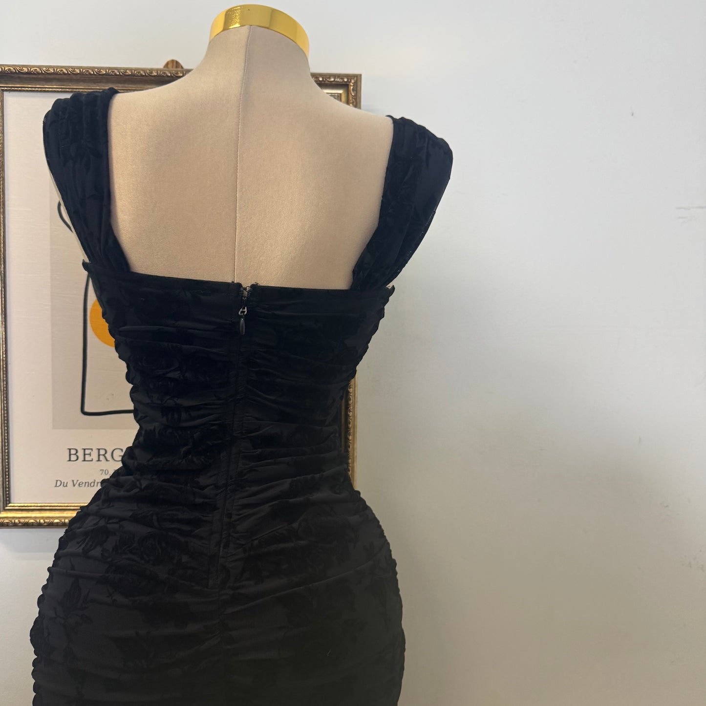 Off the shoulder Ruched Midi Dress- Black