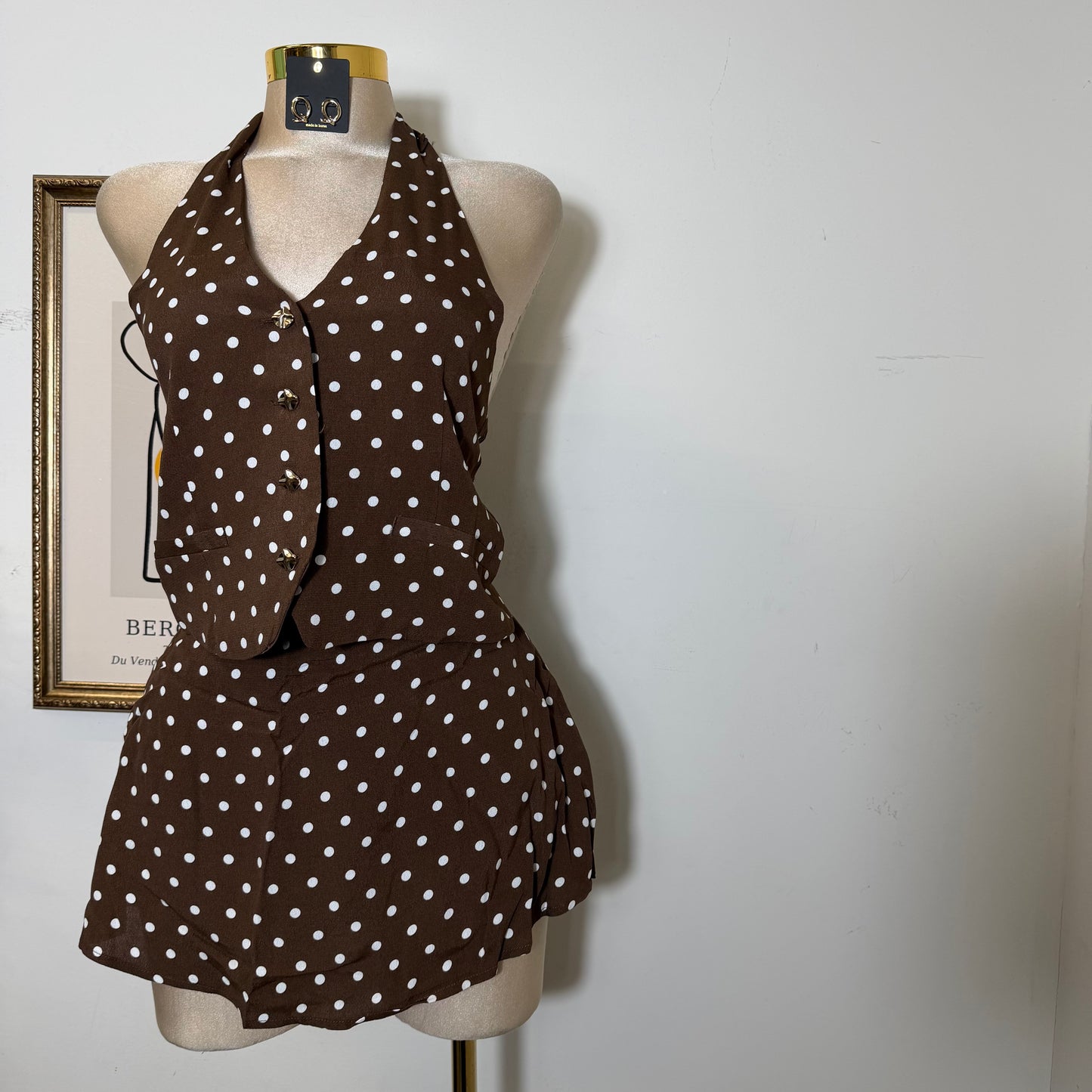 Polka Dot Halter skort Set-Mocha