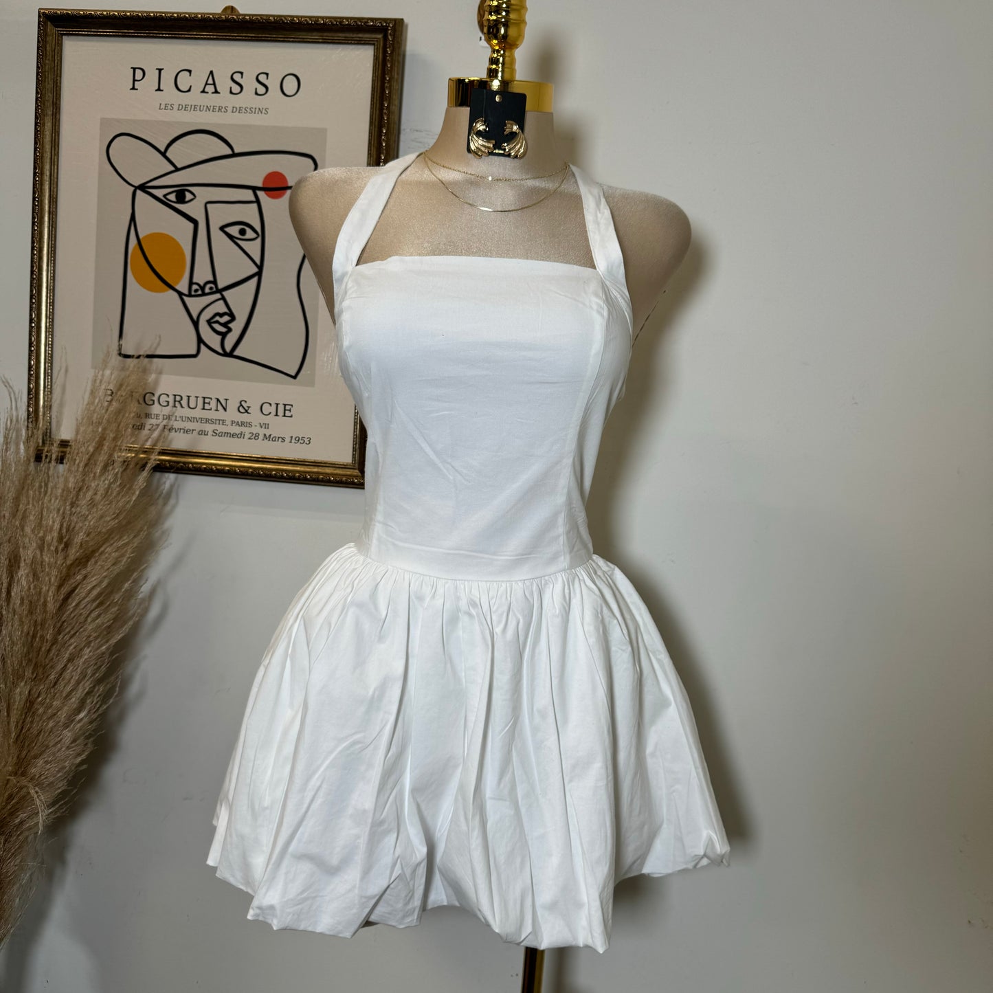 Halter Bubble Dress-White