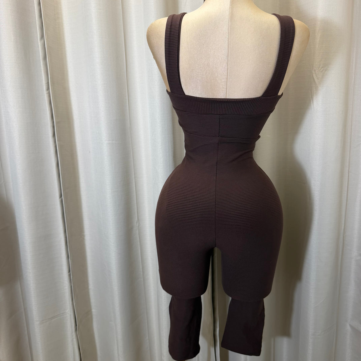 Ribbed Capri Jumpsuit-Brown