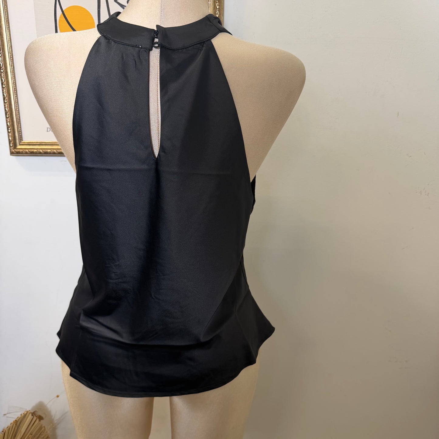 Halter Neck Satin Blouse-Black