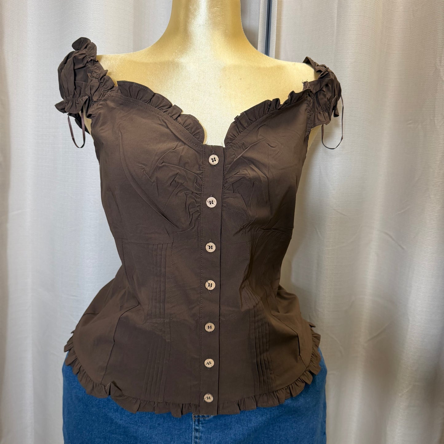 PL-Vneck Cap sleeve Top-Brown