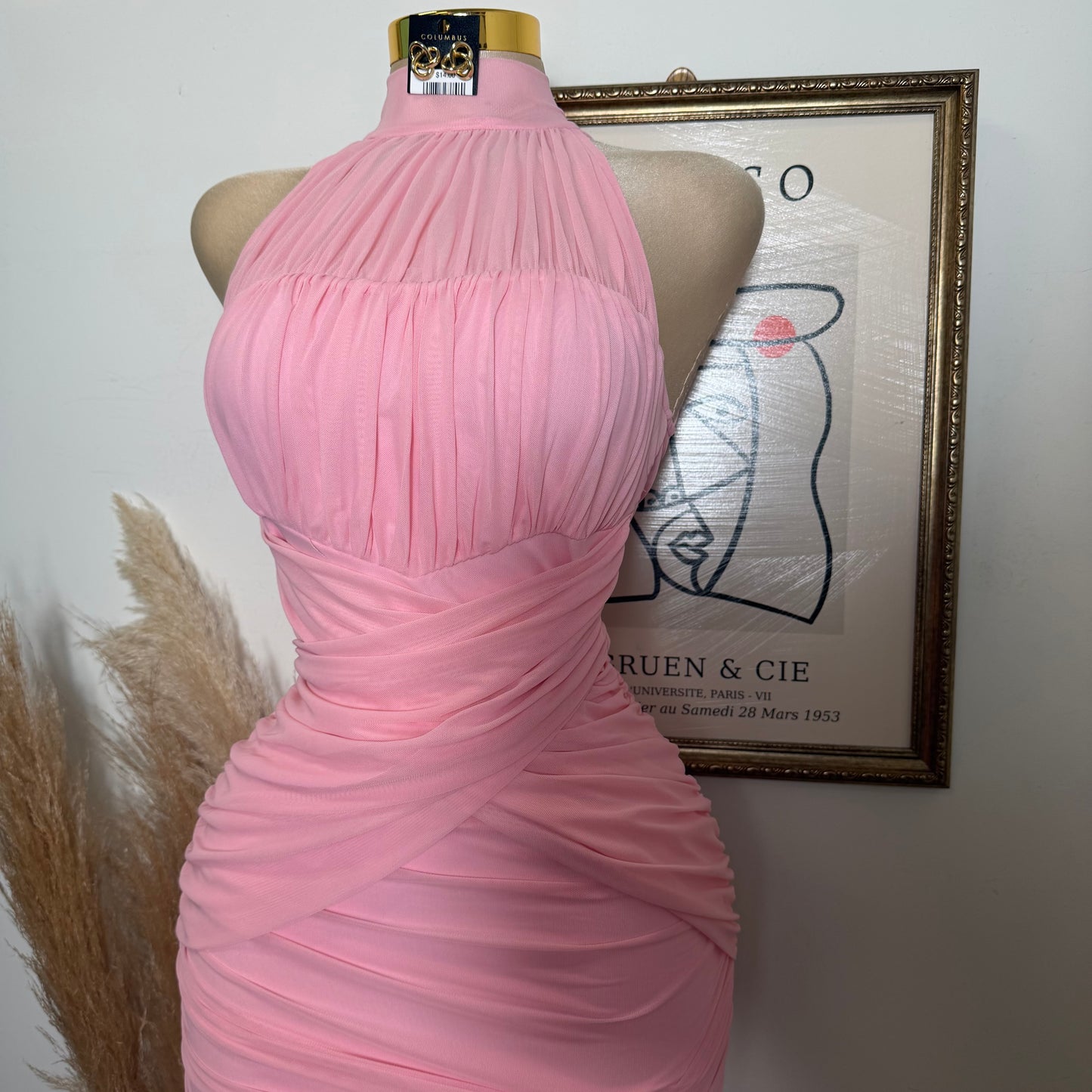 Mesh Sleeveless Dress-Pink