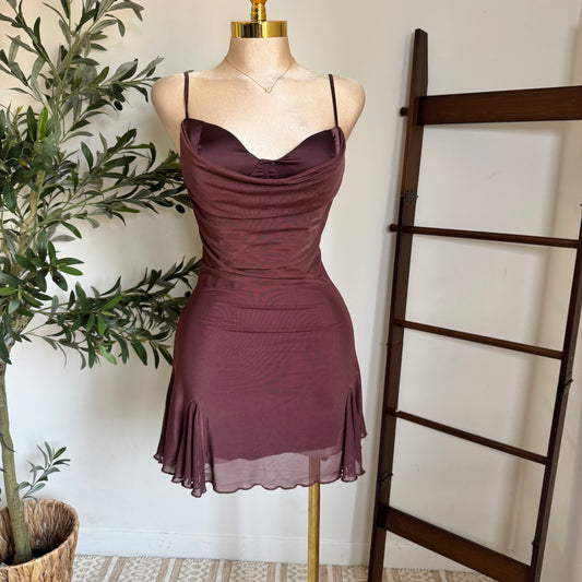 Mesh Mini Dress-Brown