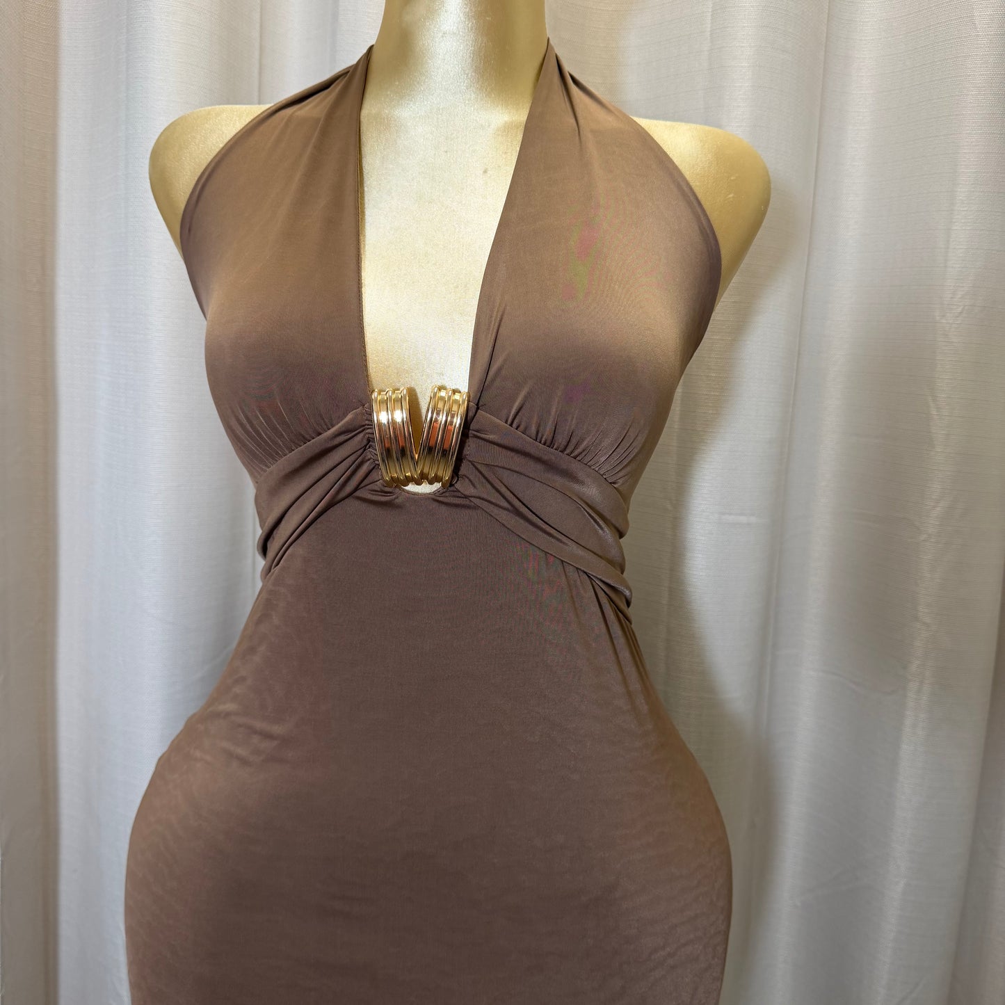PL-Halter Midi Dress-Brown