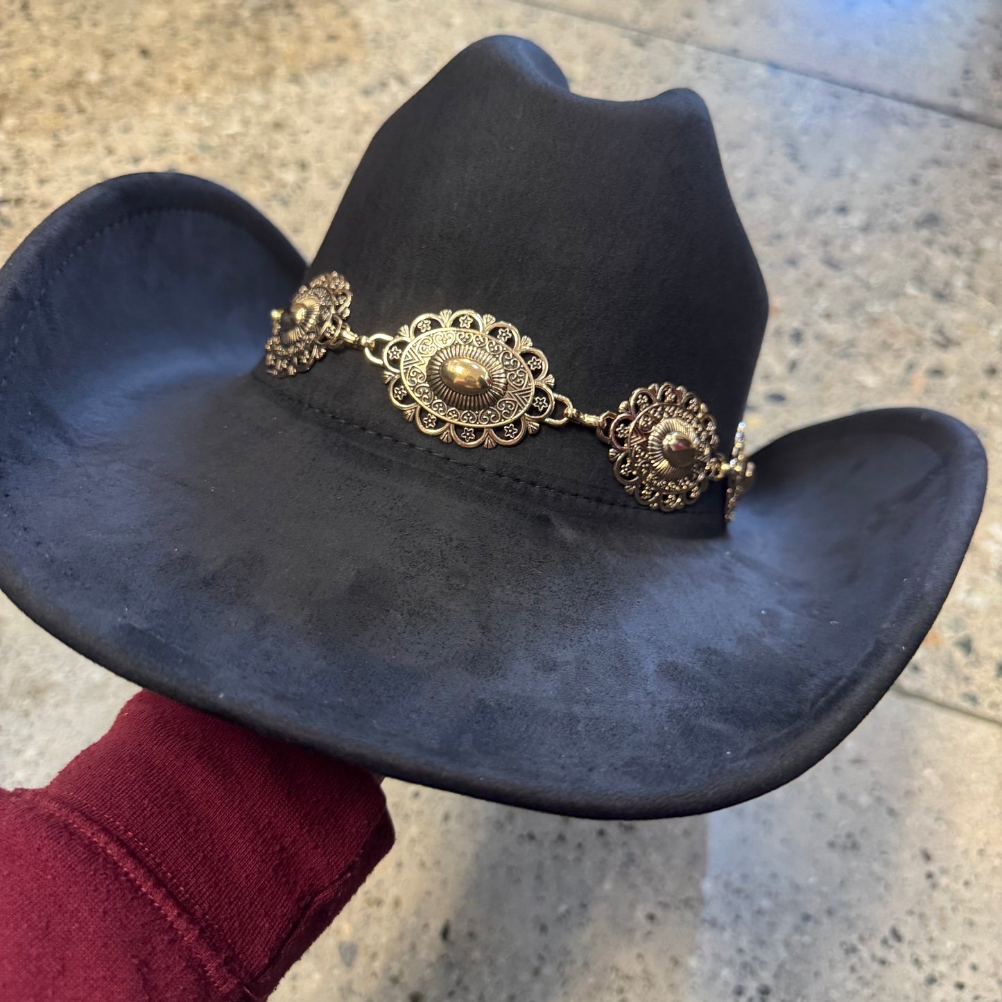 Black  Hat With Gold Chain-Black