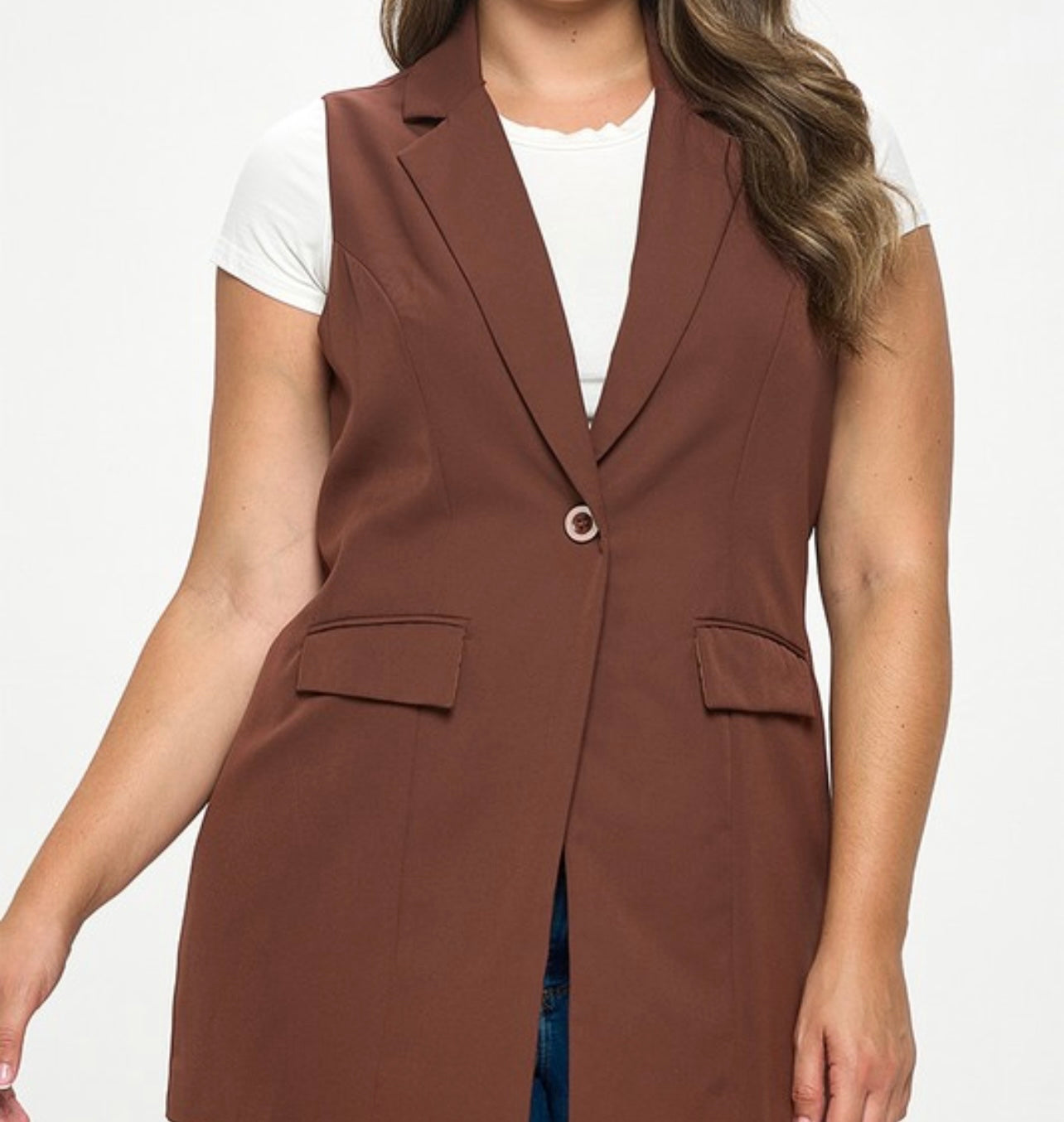 Jewel Sleeveless Blazer Vest PL-Brown