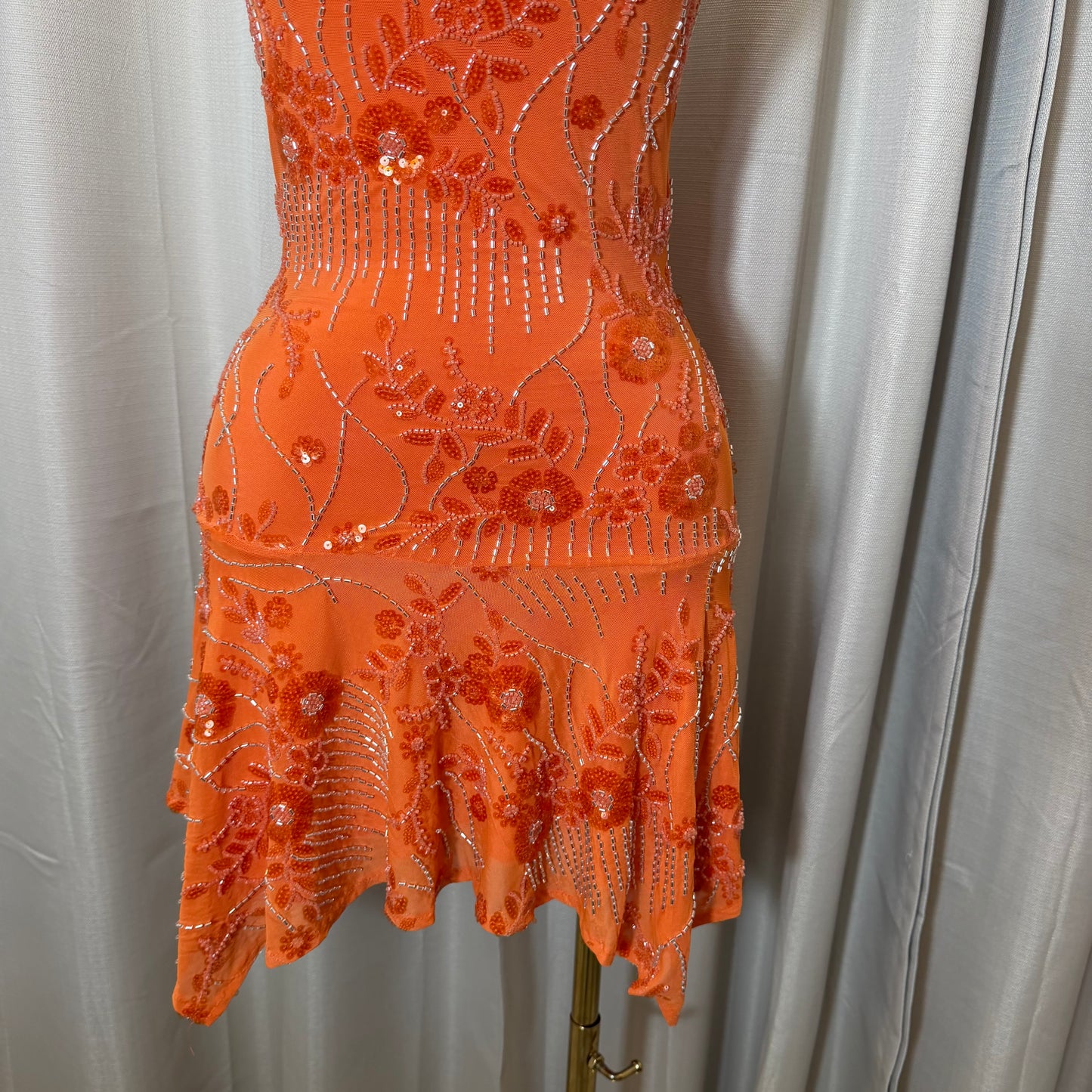Halter Sequin Floral beaded Dress-Orange