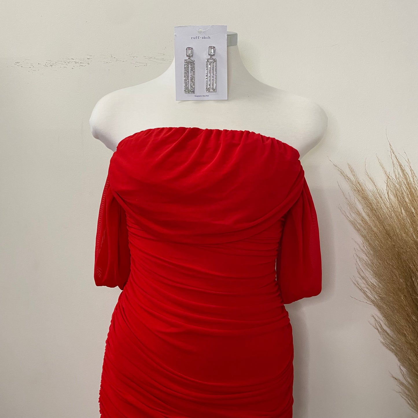 Camelia Mesh Dress-Red