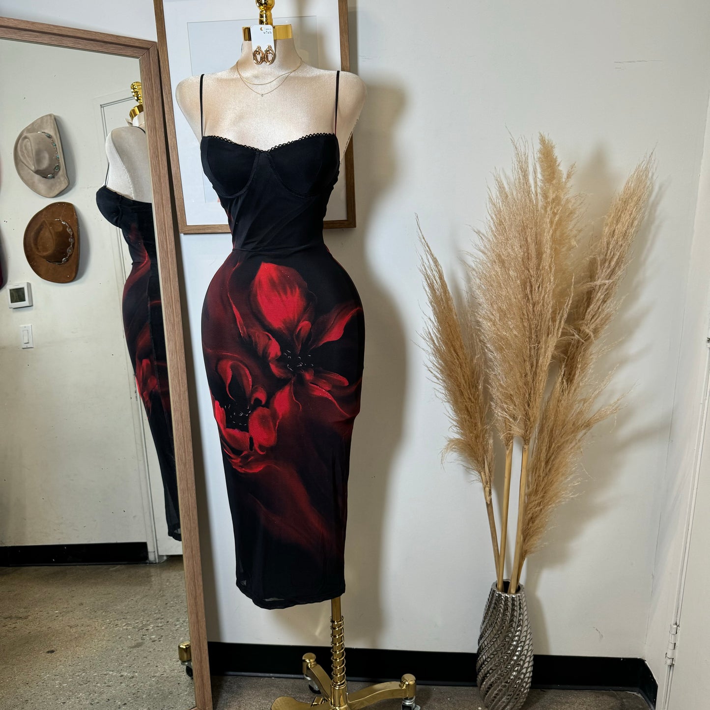 Alivis Mesh Spaghetti Dress-Black