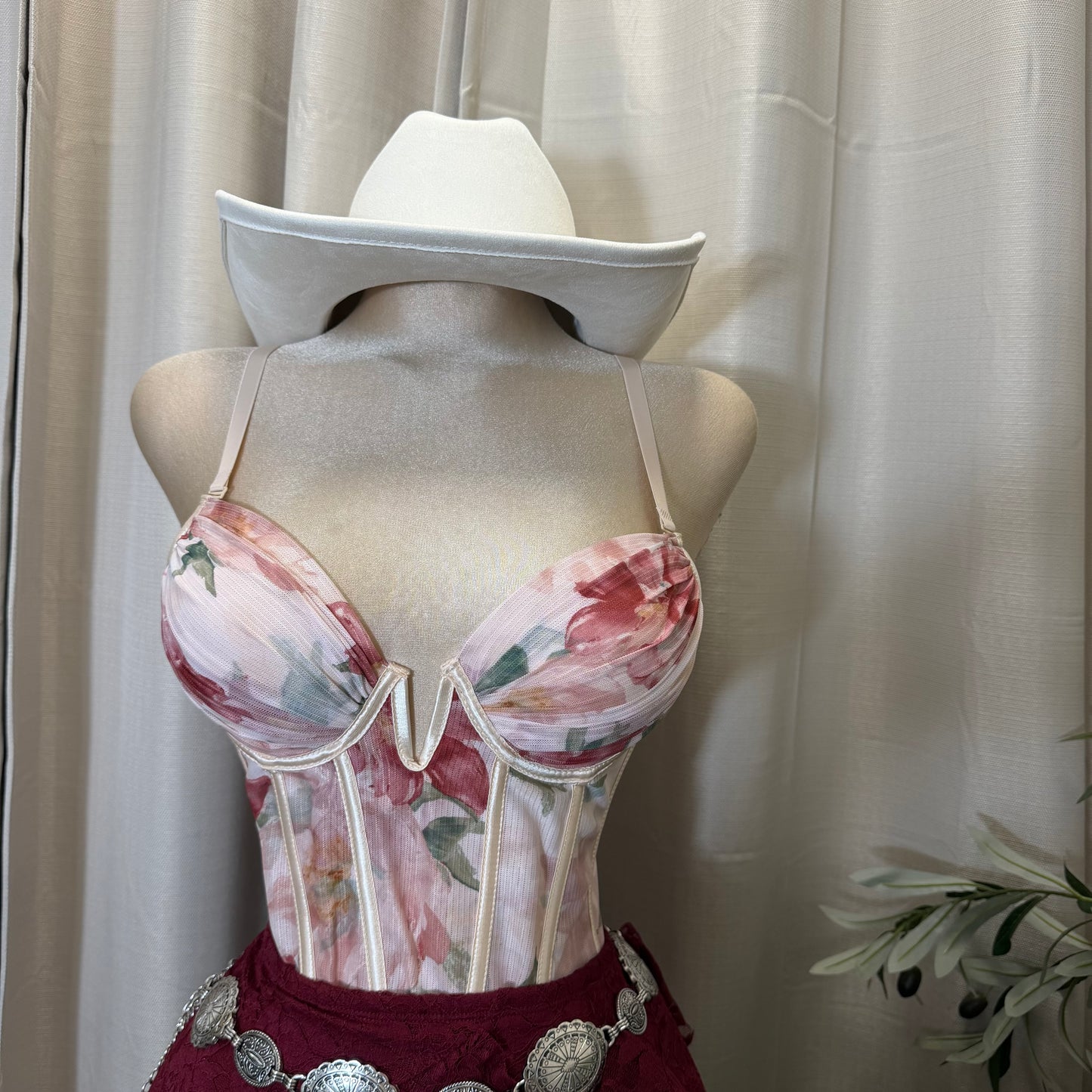 Floral V-Neck Corset -Red