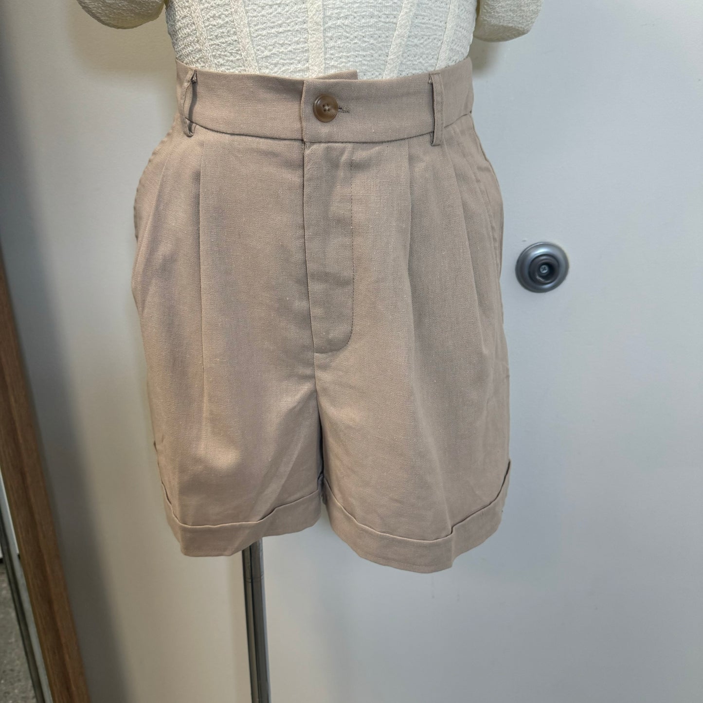 Lizzy Linen High Waisted Shorts-Khaki