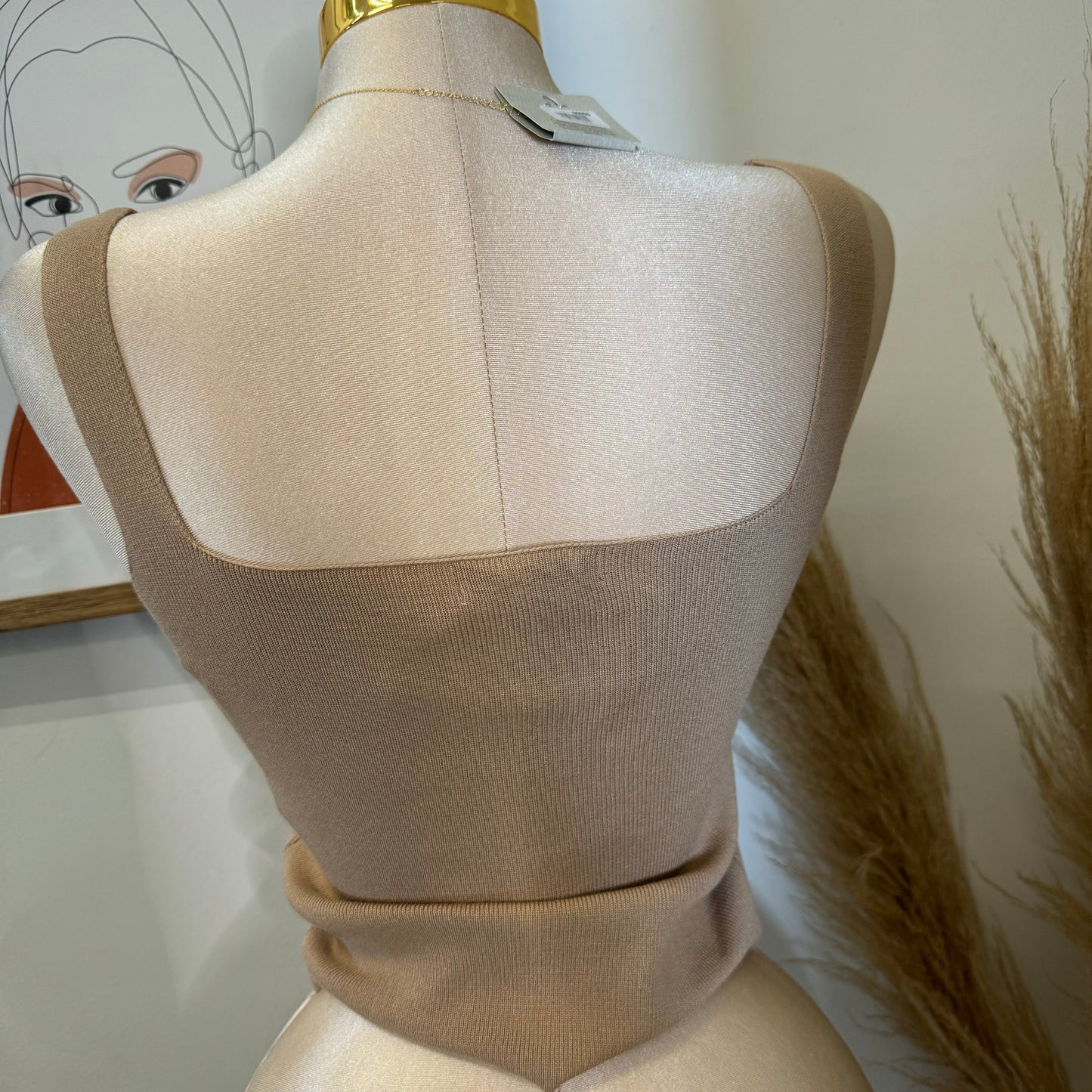 3D Flower Knit Tank Top-Taupe