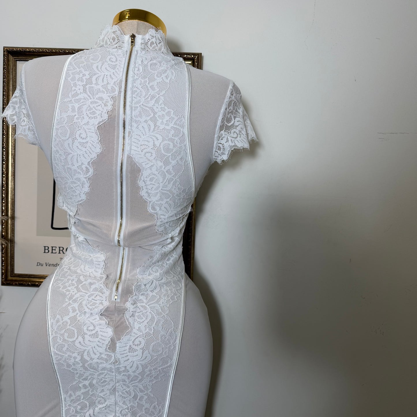 Lace Midi Dress-White