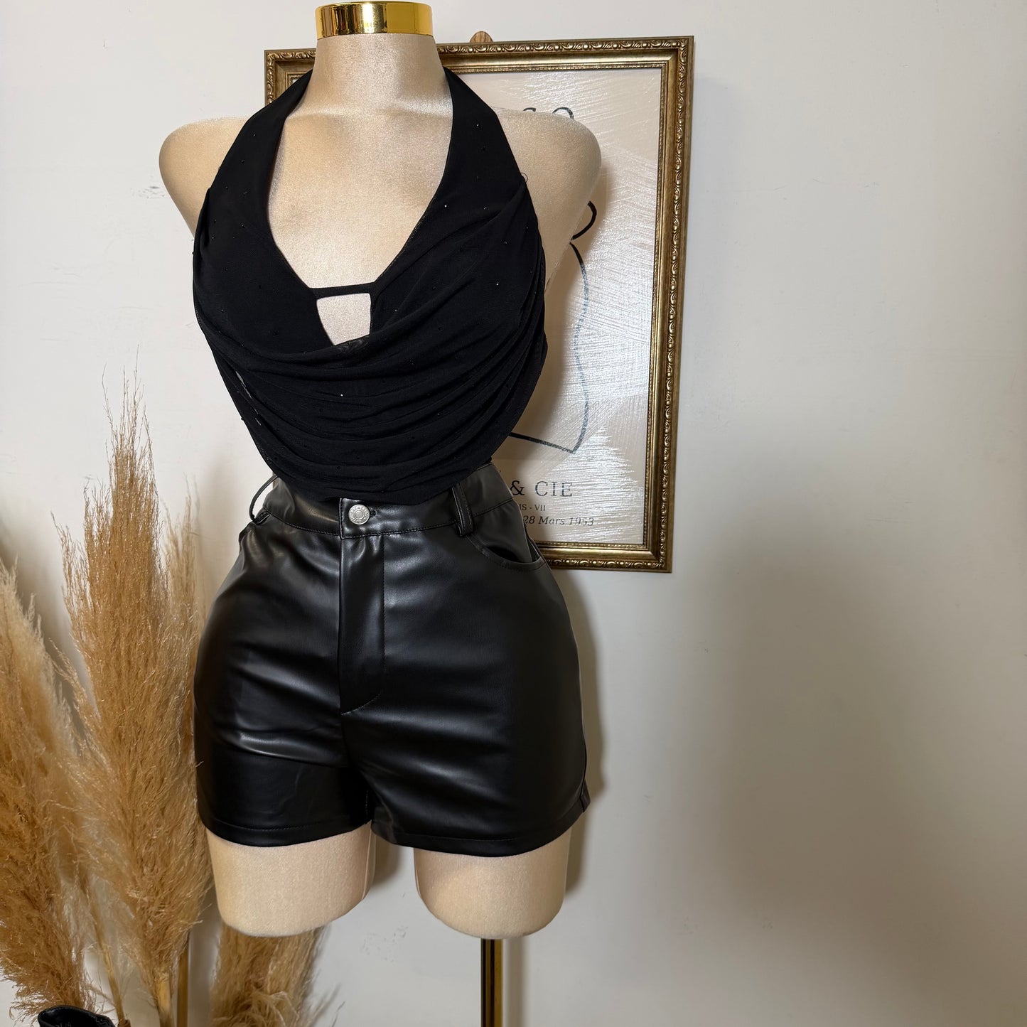 Faux Leather Shorts-Black