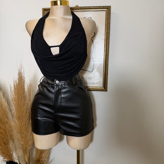 Faux Leather Shorts-Black