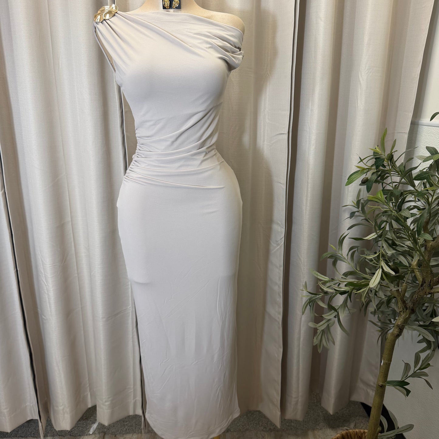 Asymmetric shoulder Gold Detail-Mocha/Brown