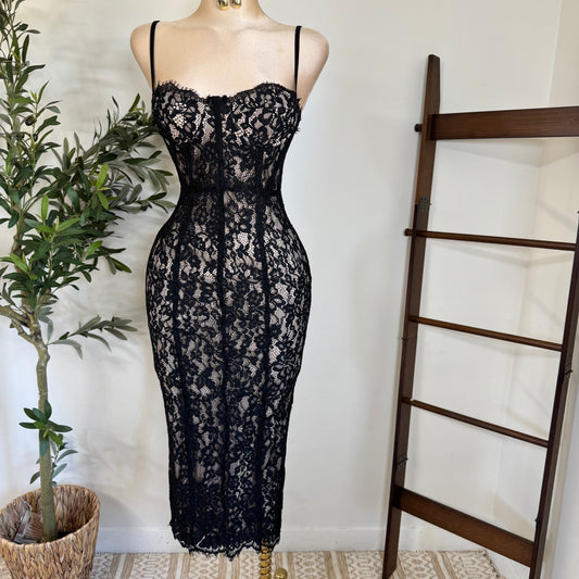 Midnight Lace Corset Dress-Black