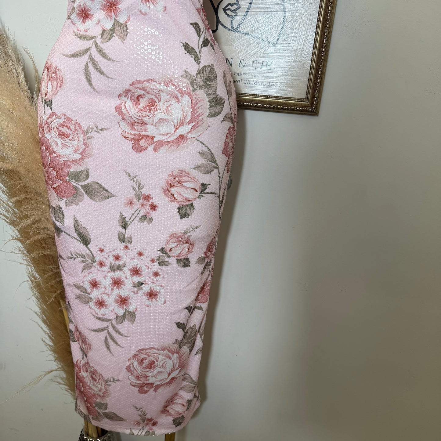 Printed Clear w/ Satin twist bust Midi Dress-Baby Pink