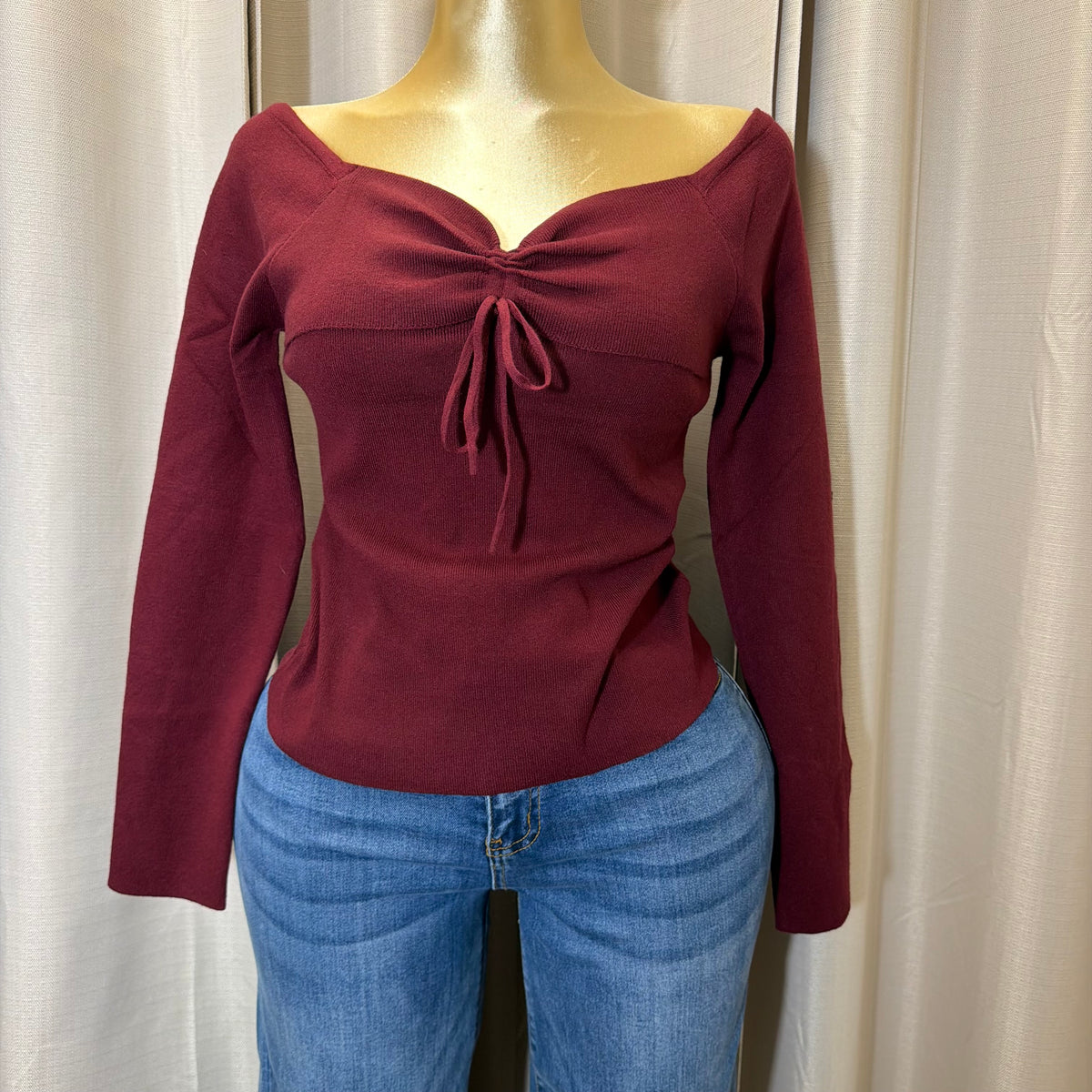 PL-Off Shoulder Sweater Top-Burgundy