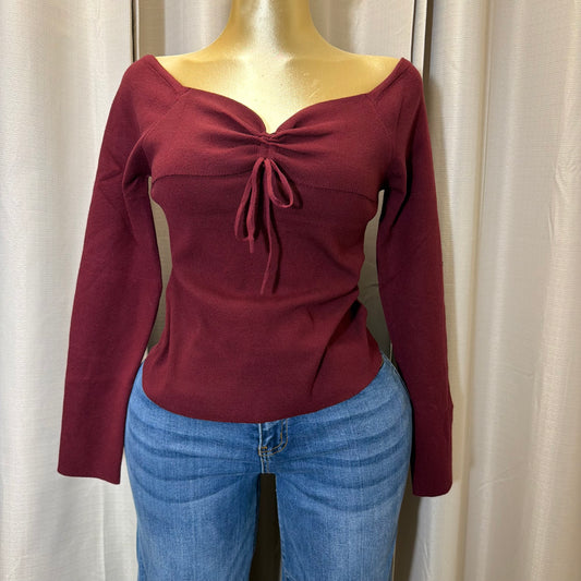 PL-Off Shoulder Sweater Top-Burgundy