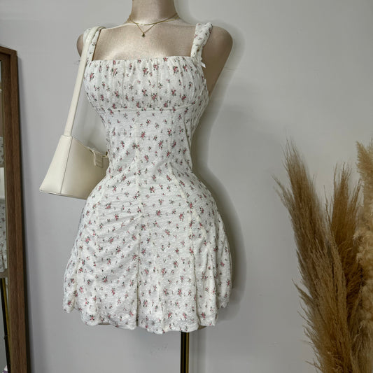 Coqueta Floral Mini Dress-Cream