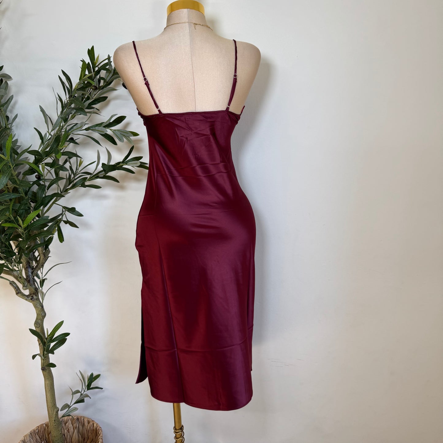 Satin Mermaid Midi Dress-Burgundy