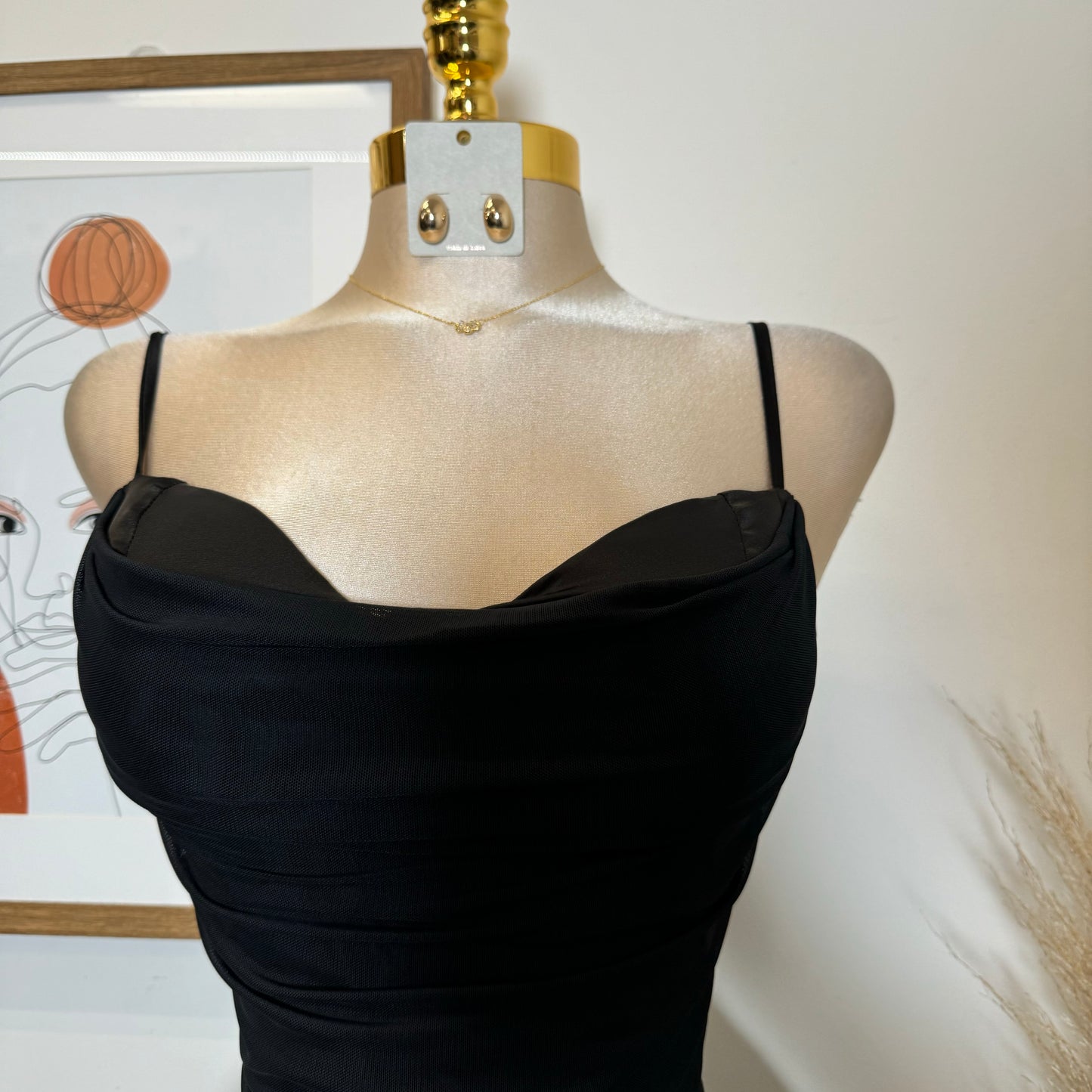 Mesh Mini Dress-Black