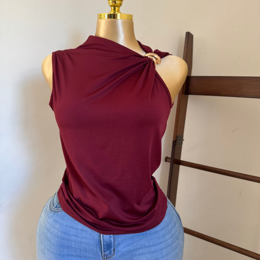 Plus size Top With Gold Detail -Burgundy