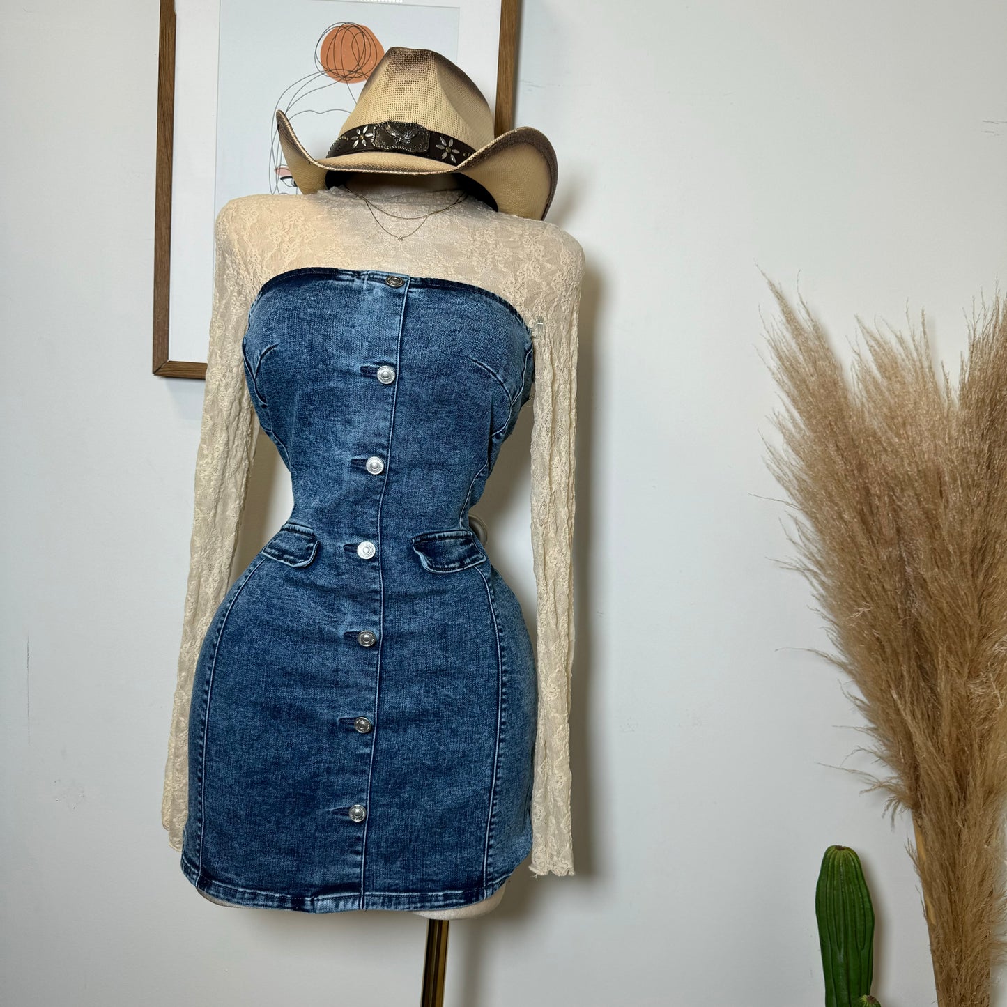 Denim Tube Mini Dress-Denim