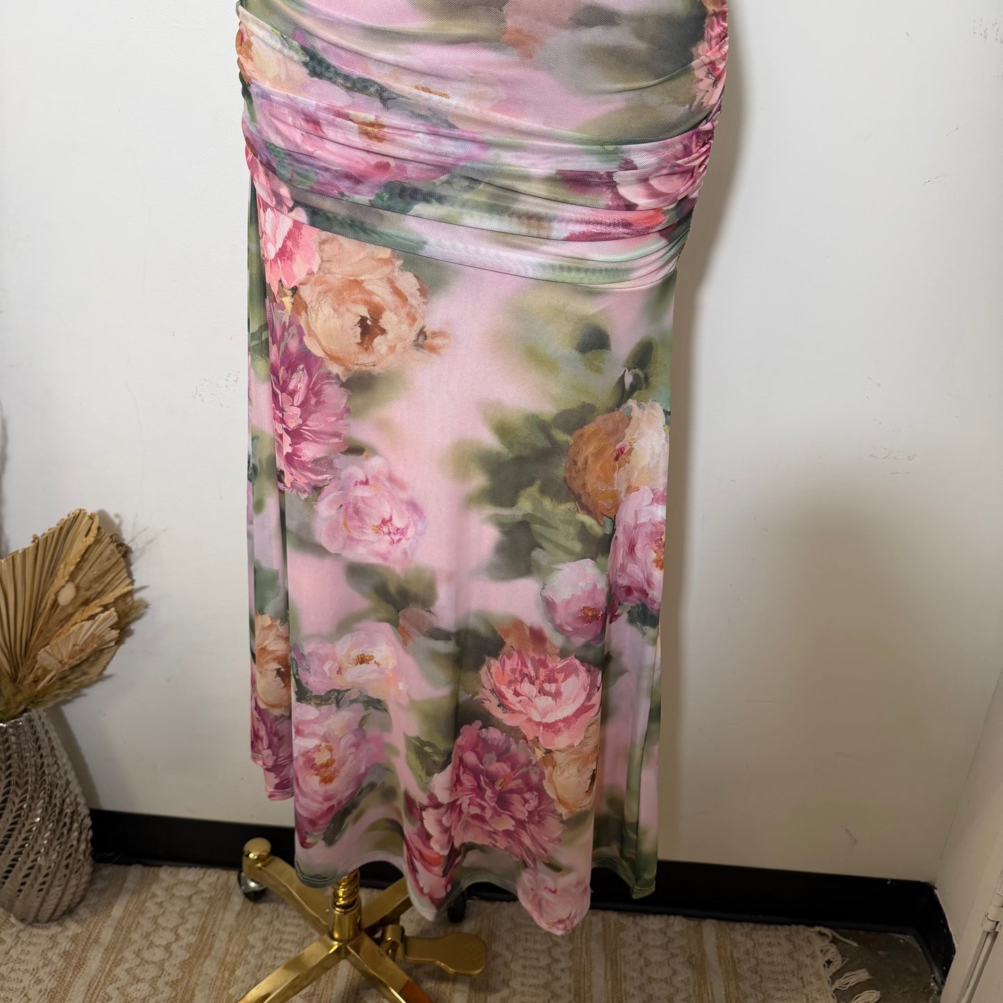 Flower Print Mesh Maxi Dress-Mauve Combo