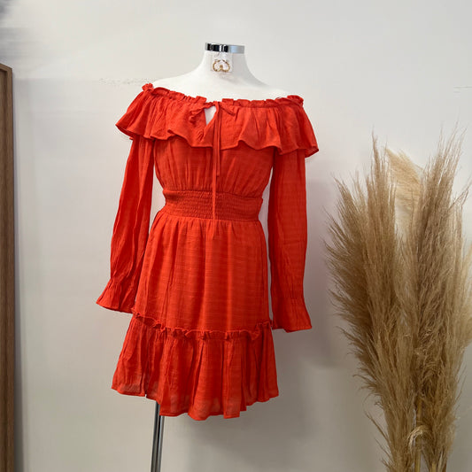 Off Shoulder Summer Dress-Coral