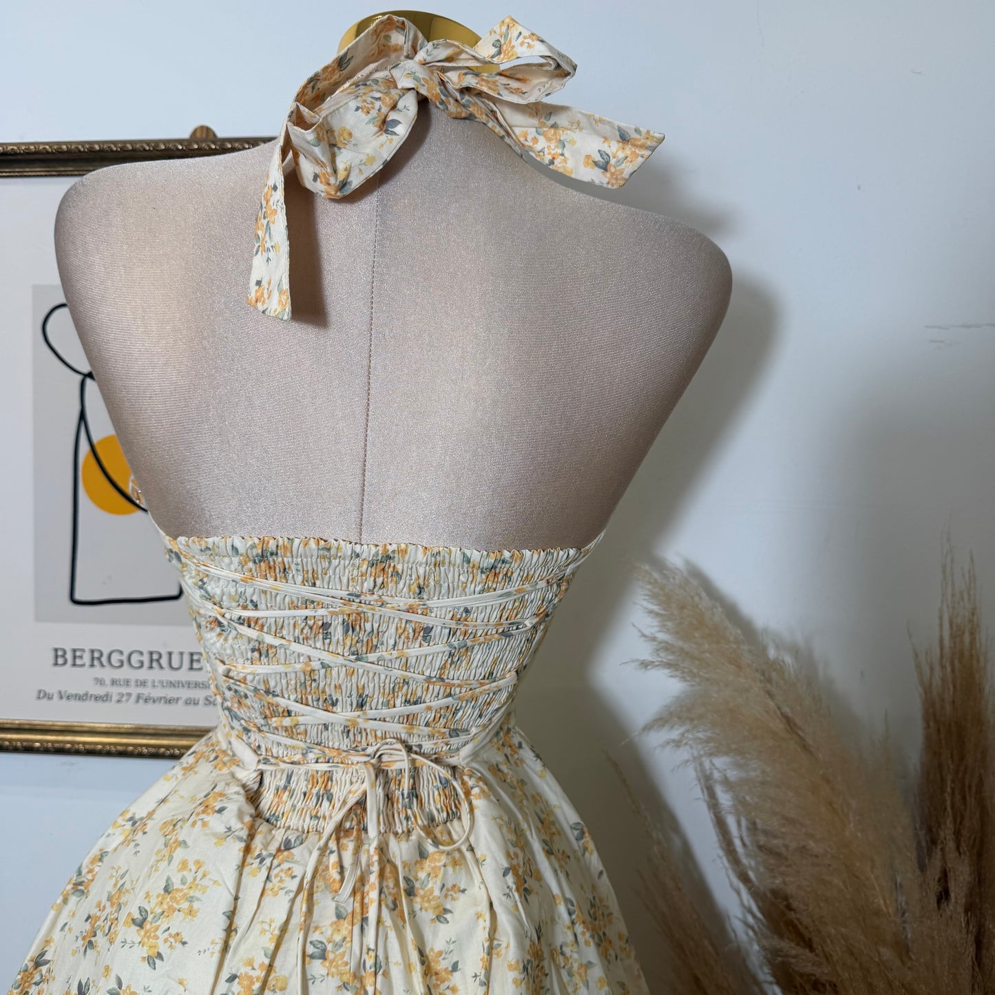 Halter corset Midi Dress-Yellow