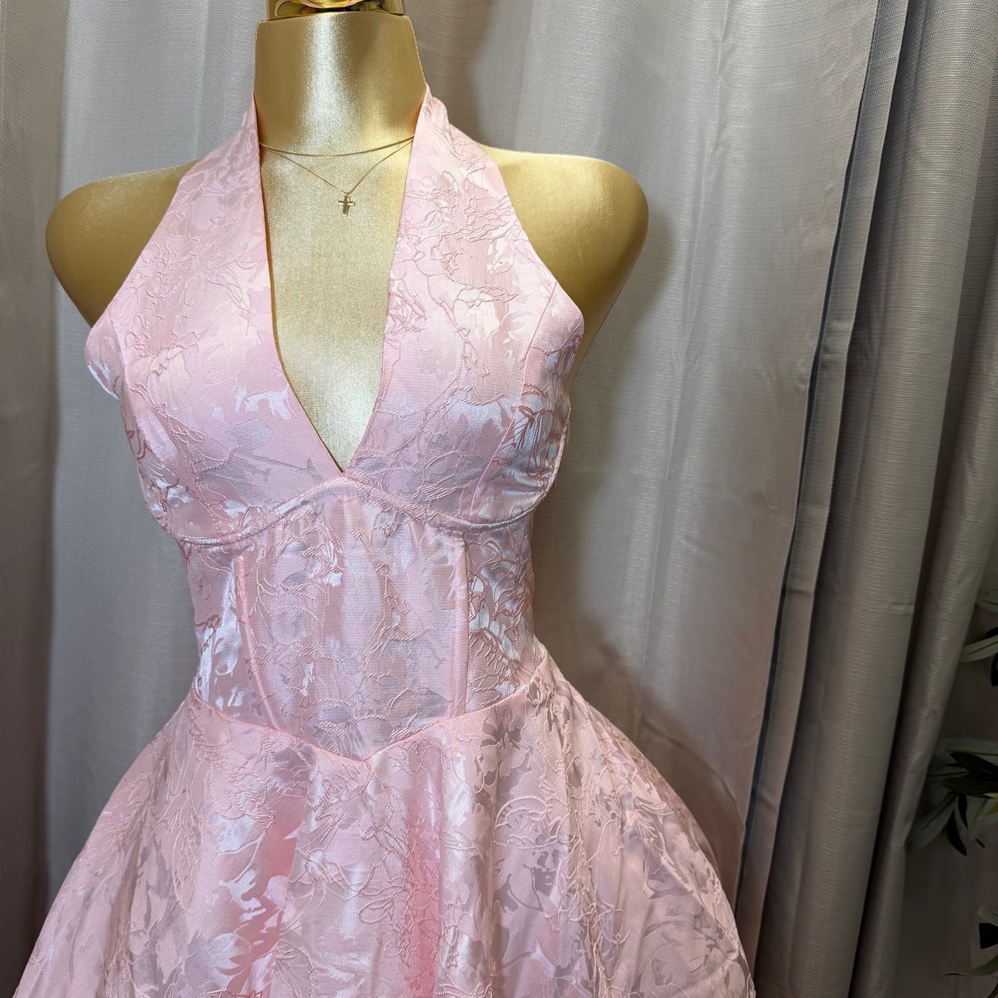 Halter neck Midi Dress-Baby Pink