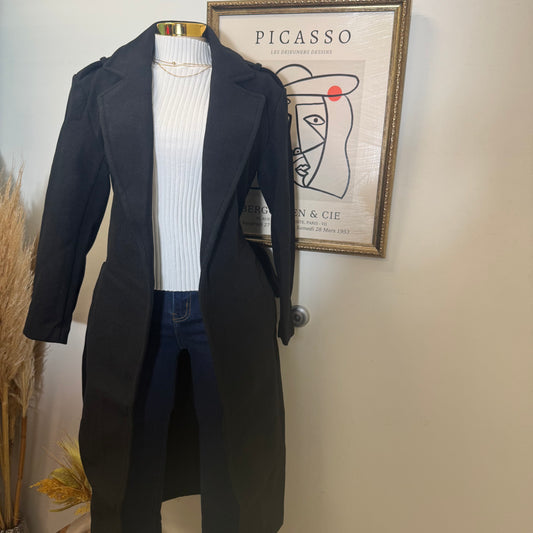 Tie front Trench Coat-Black
