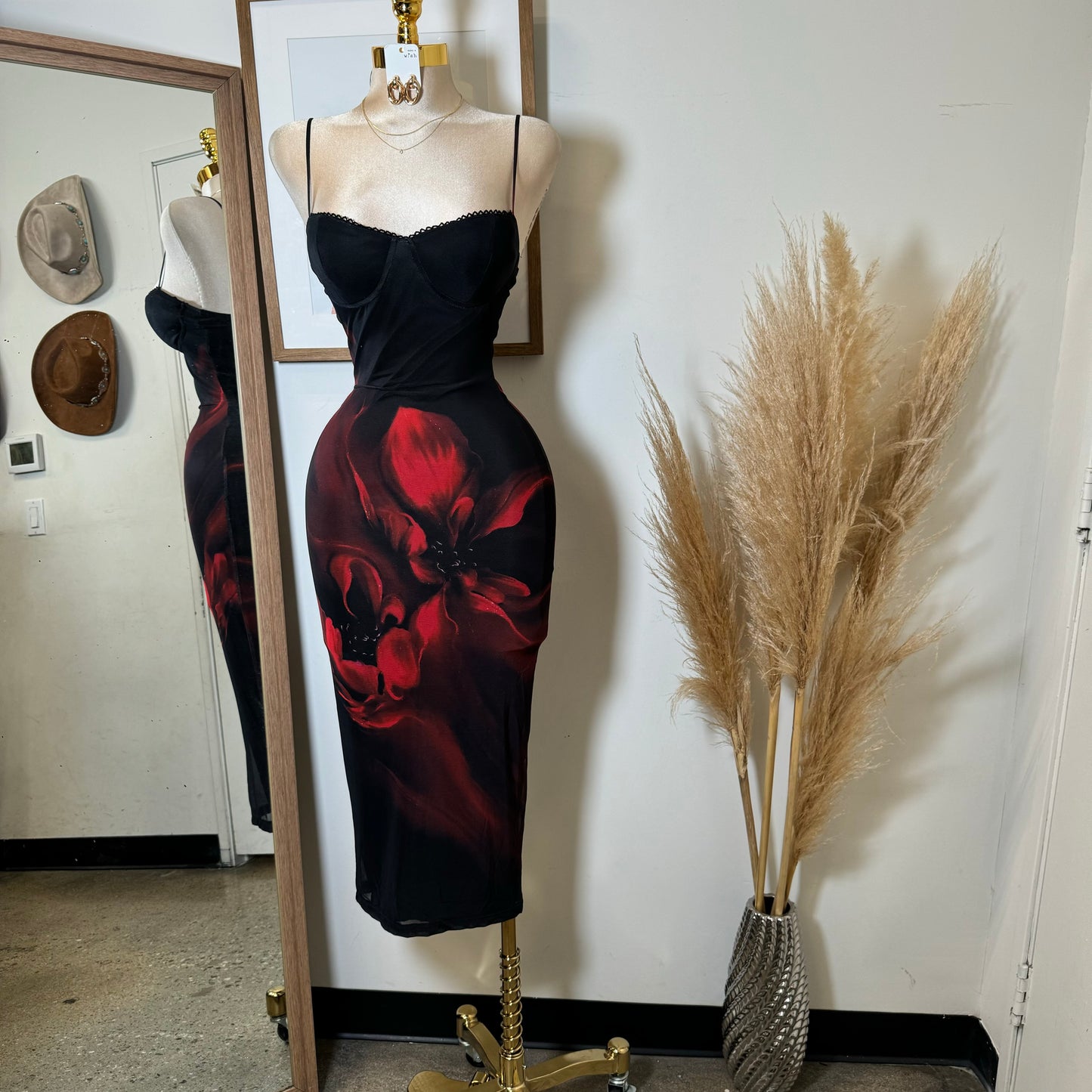 Alivis Mesh Spaghetti Dress-Black