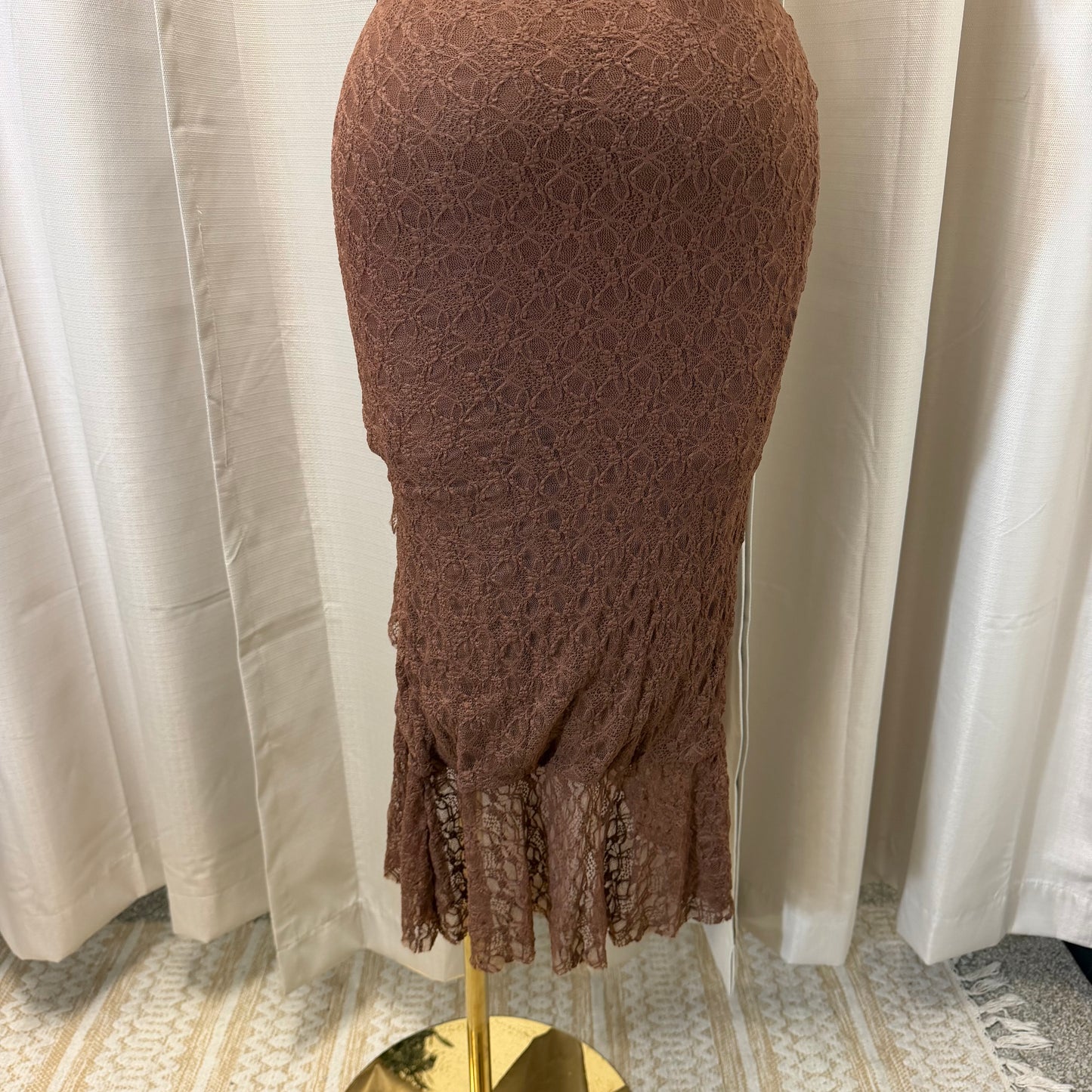 Halter Lace Midi Dress-Brown