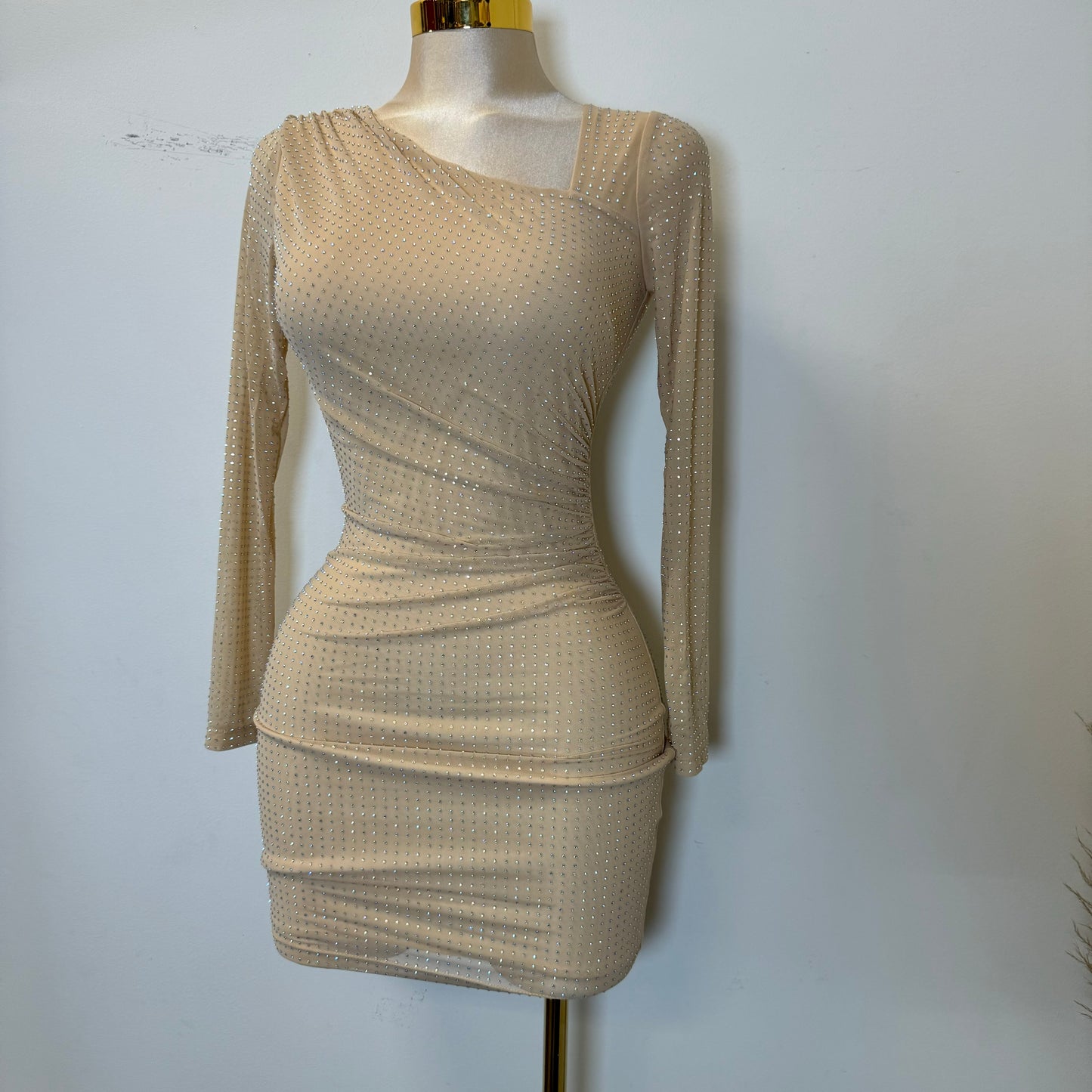 Luxi Rhinestone Dress-Nude