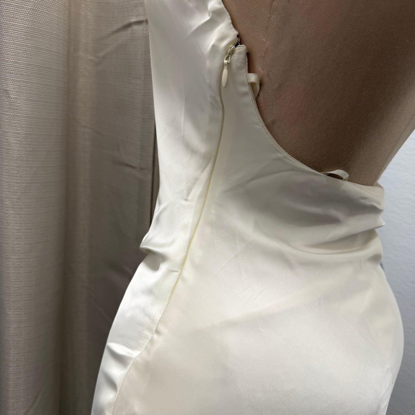 Satin Cowl Halter Neck Dress-Ivory/Cream/