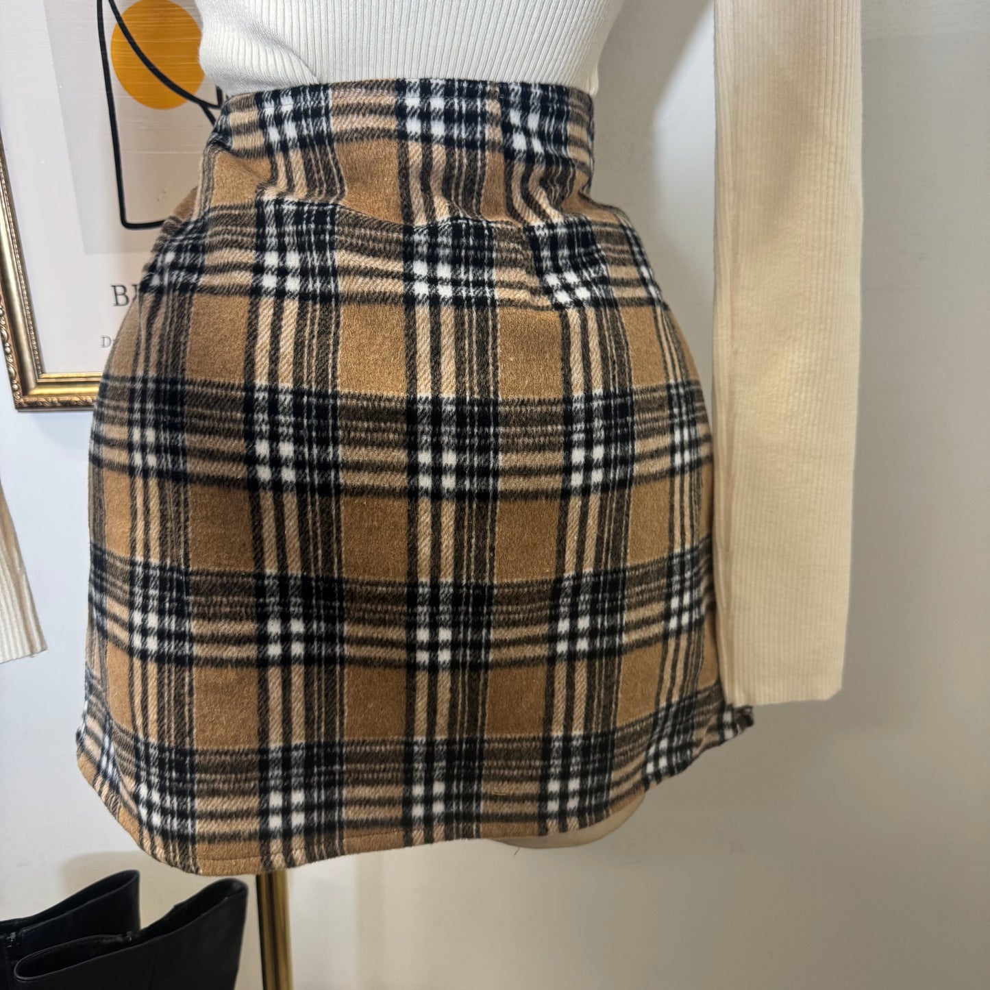 Plaid Wrap Skirt-Brown